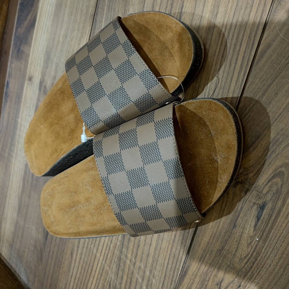 New unbranded sandals Vuitton designer inspired damier ebene